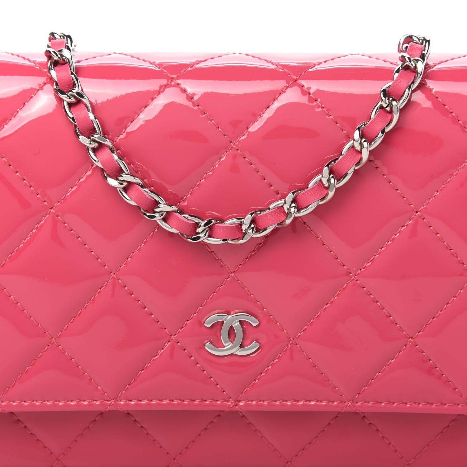 Chanel Patent Quilted Wallet On Chain WOC Fuchsia 11 of 11