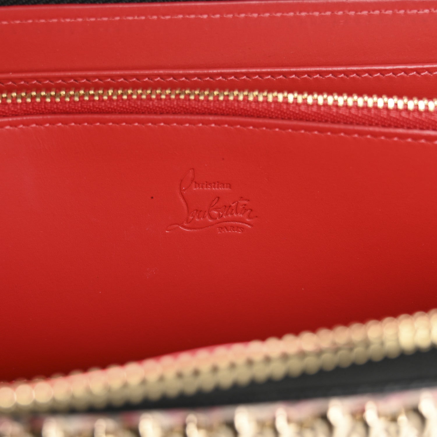 Christian Louboutin Patent Bazin Spikes Panettone Zip Wallet Pompadour 6 of 12
