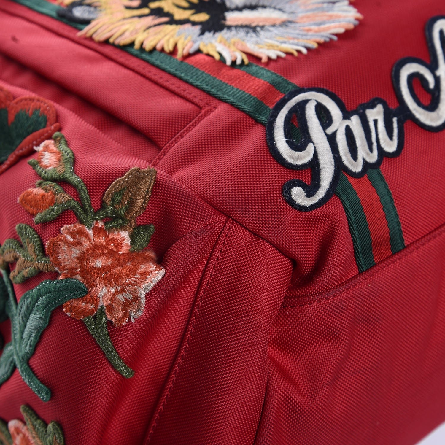 Gucci Nylon L'Aveugle Par Amour Embroidered Double Buckle Backpack Red 8 of 11