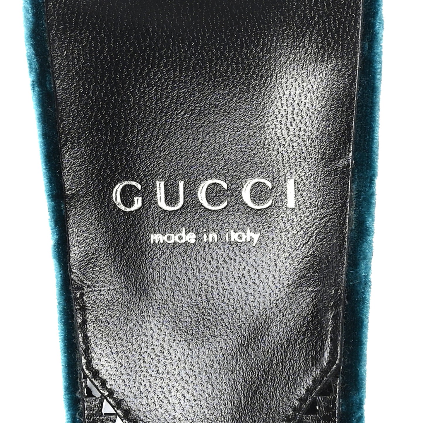 New Velvet Ashmir Regent Calfskin GG Monogram Square Toe Bow 45mm Slide Sandals Peacock Blue 39.5