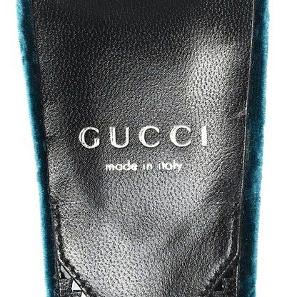 Gucci New Velvet Ashmir Regent Calfskin GG Monogram Square Toe Bow 45mm Slide Sandals Peacock Blue 39.5 8 of 9