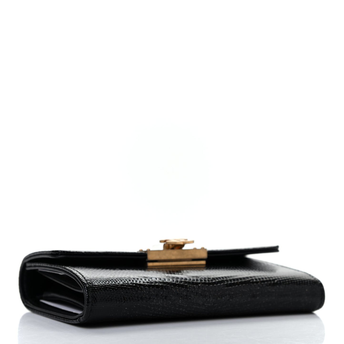 Lizard Small Golden Class Flap Wallet Black
