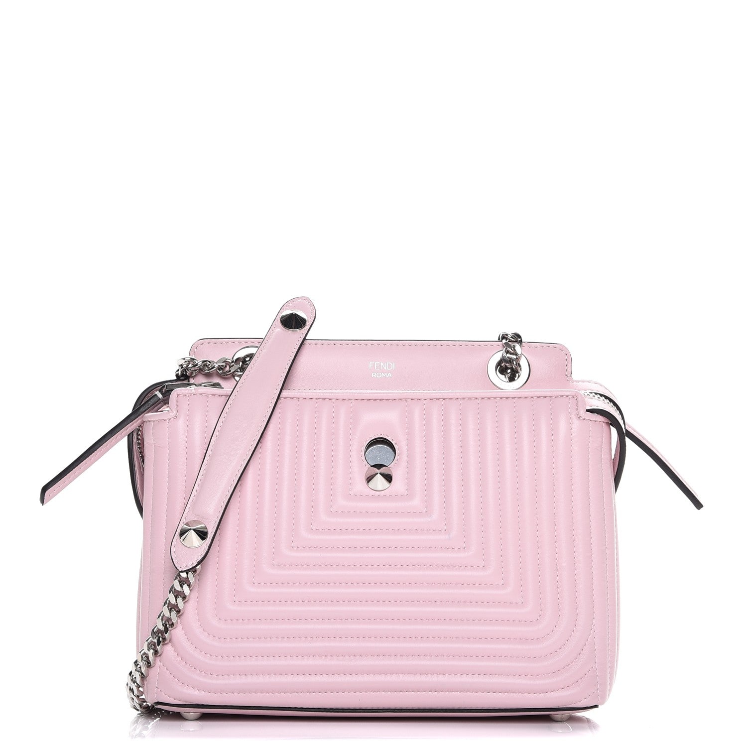 Fendi Shiny Nappa Trapuntata Small DotCom Click Chain Satchel Peonia 1 of 8