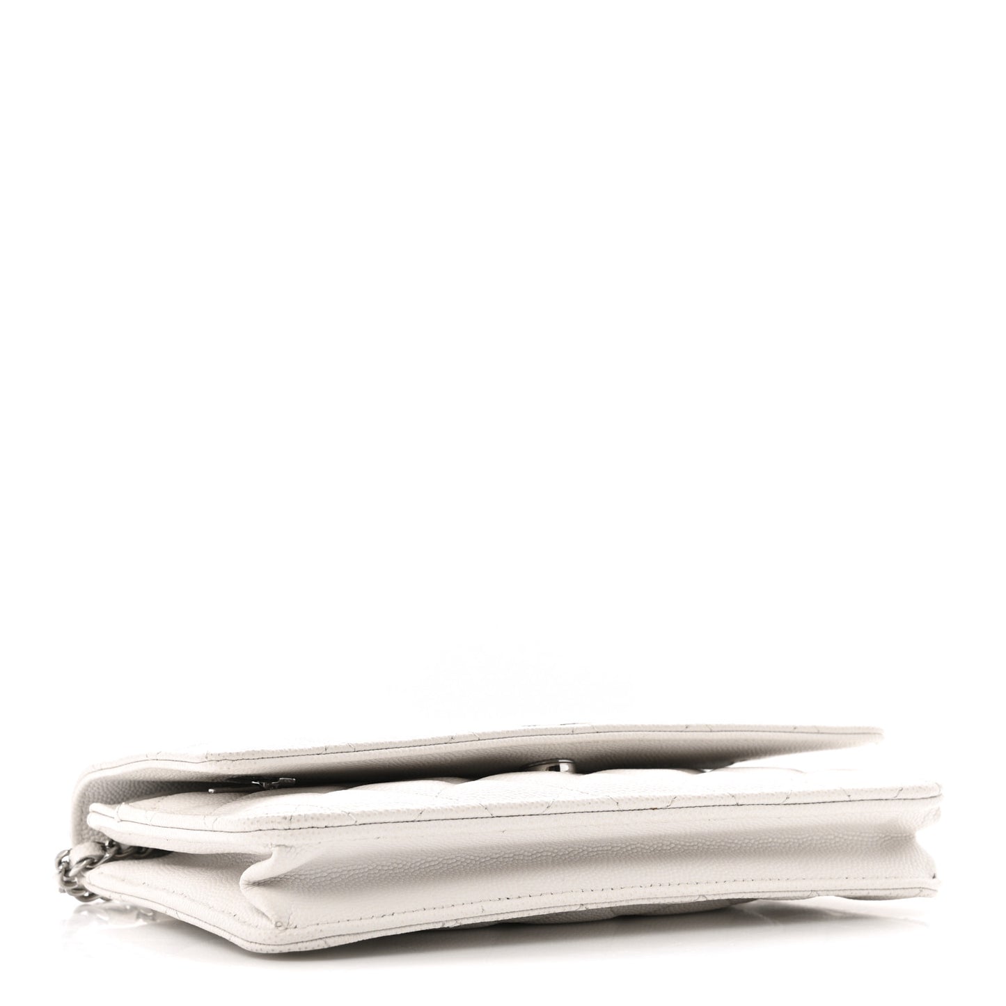 Caviar Quilted CC Logo Wallet on Chain WOC White