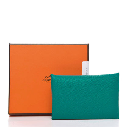 Hermes Epsom Calvi Card Case Bleu Paon 7 of 7