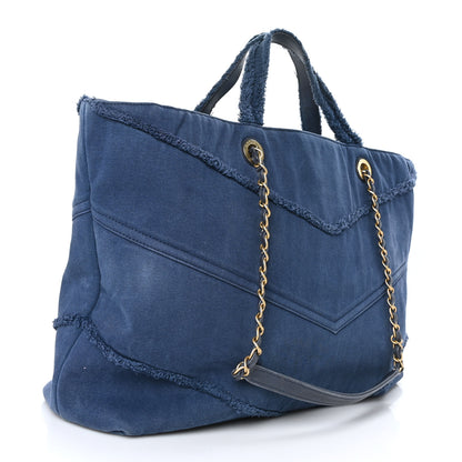 Chanel Denim Chevron Coco Tote Navy 3 of 9
