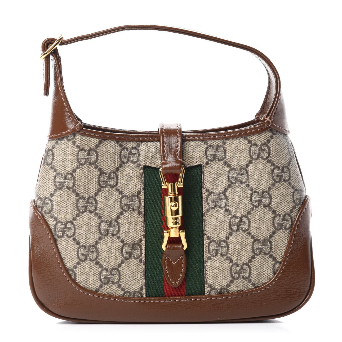 GG Supreme Monogram Azalea Calfskin Web Mini Jackie 1961 Hobo Beige Ebony Brown Sugar