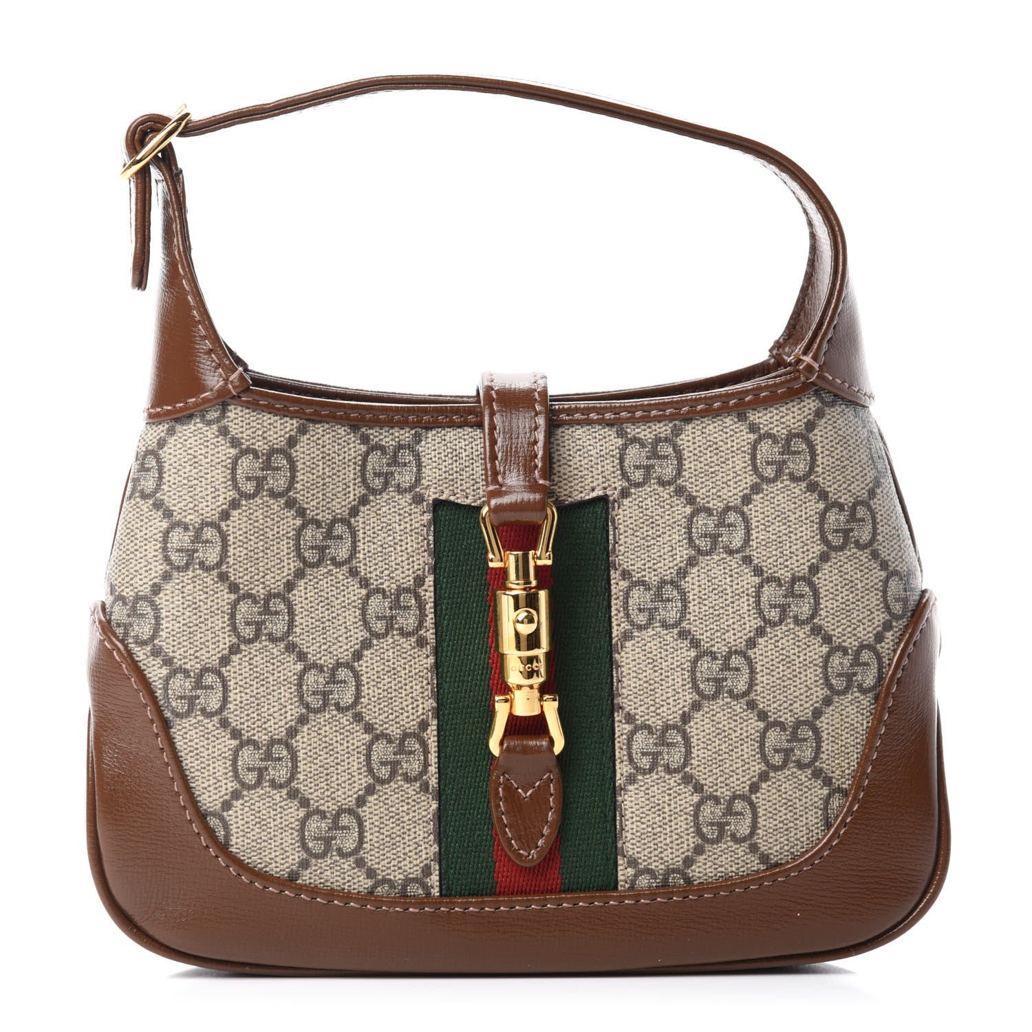 Gucci GG Supreme Monogram Azalea Calfskin Web Mini Jackie 1961 Hobo Beige Ebony Brown Sugar 1 of 11
