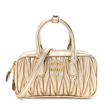 Miu Miu Metallic Nappa Matelasse Mini Arcadie Top Handle Bag Pirite 1 of 9