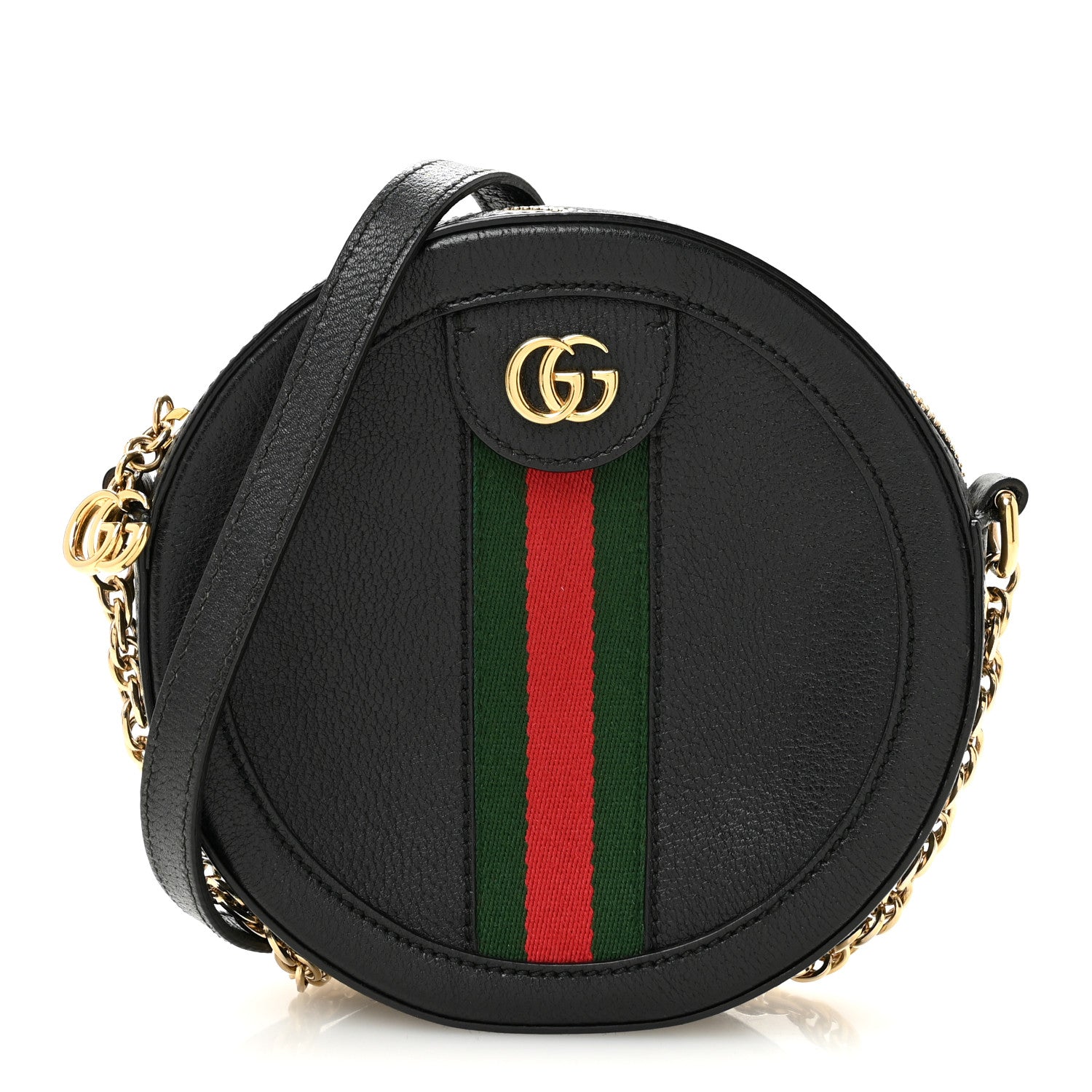 Gucci Grained Calfskin Web Mini Ophidia Round Shoulder Bag Black 1 of 12