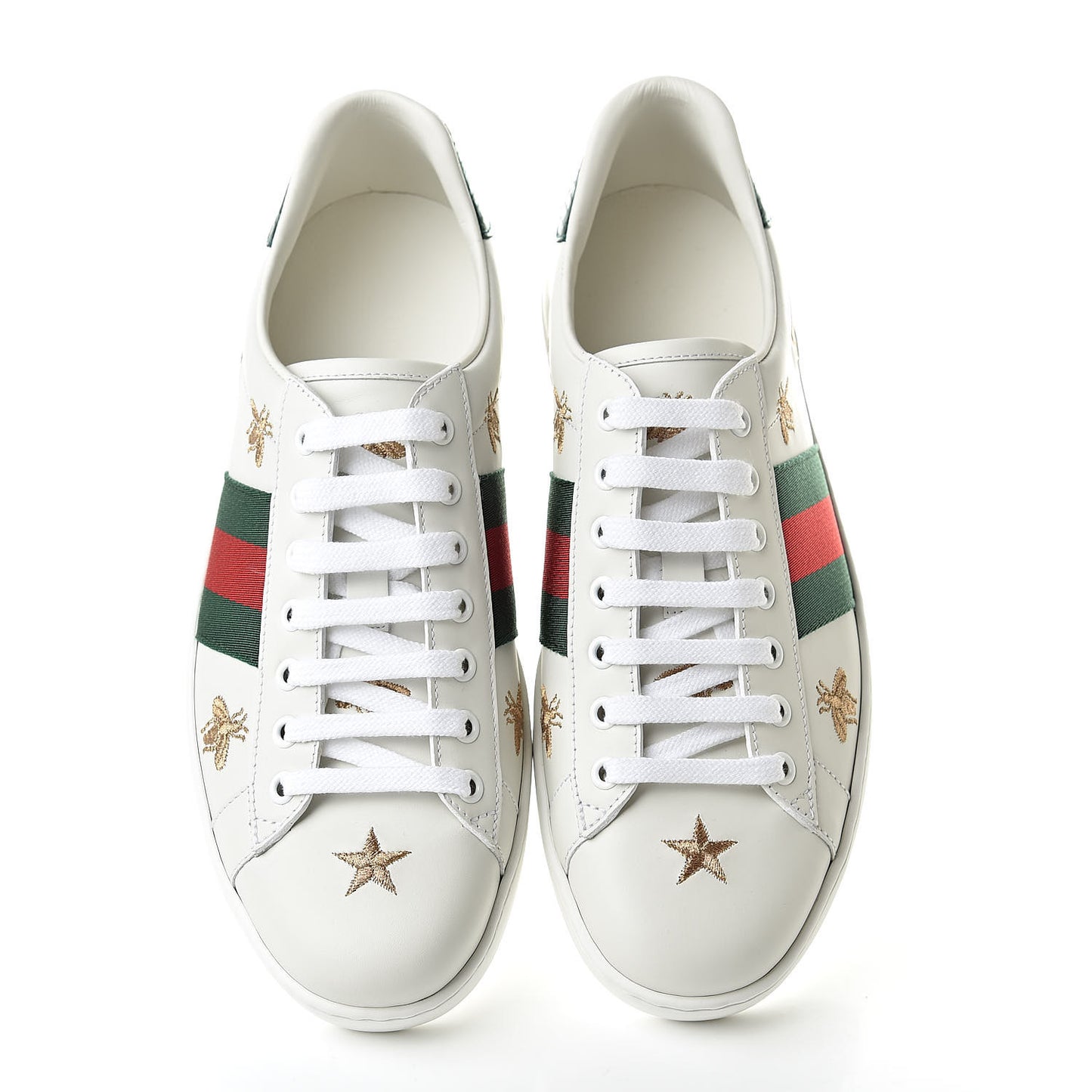 Calfskin Ayers Web Bee Star Embroidered Mens Ace Sneakers 8 White Green