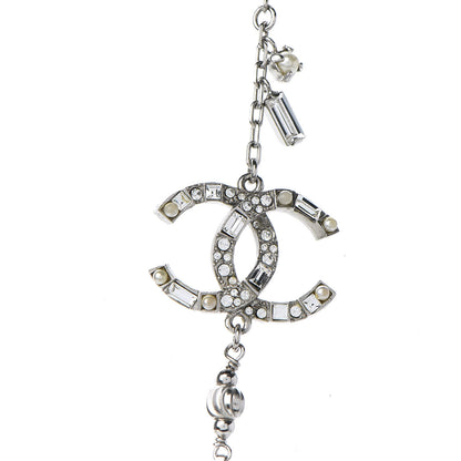Chanel Pearl Baguette Crystal CC Long Necklace Silver 4 of 6