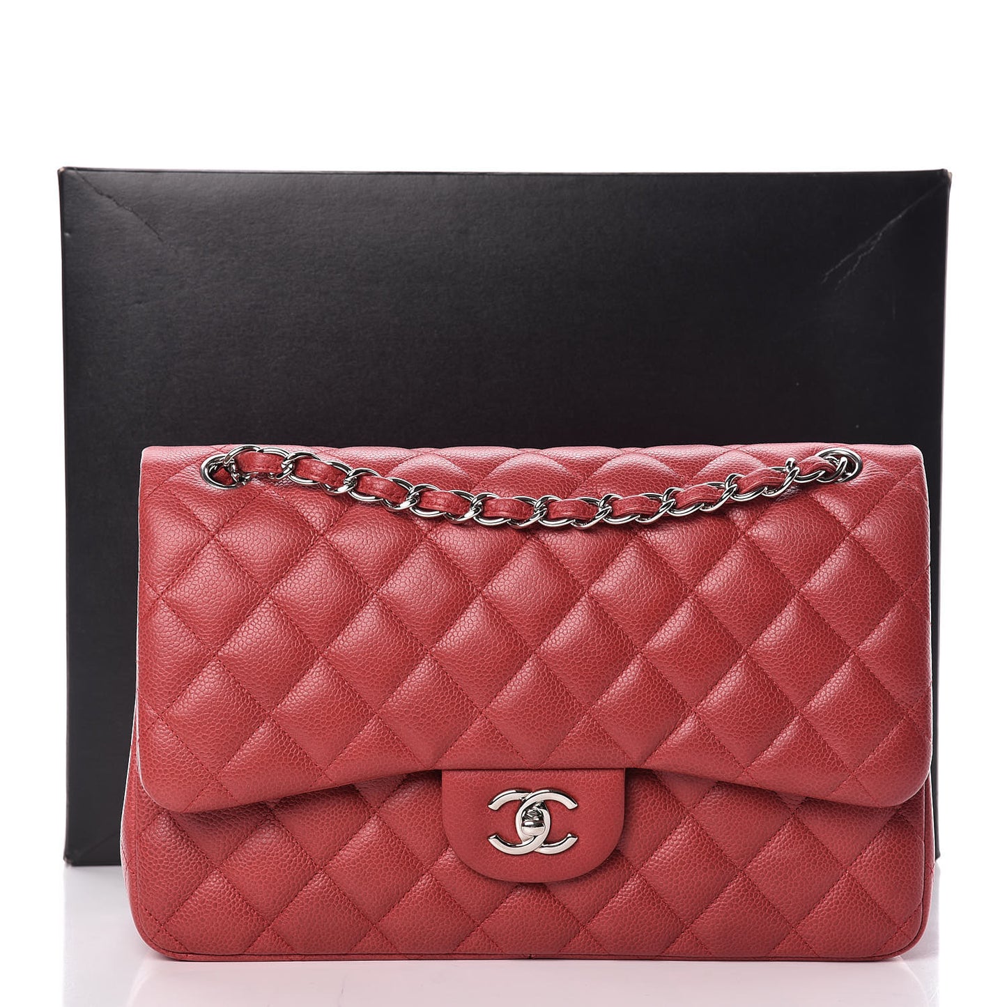 Caviar Quilted Jumbo Double Flap Red
