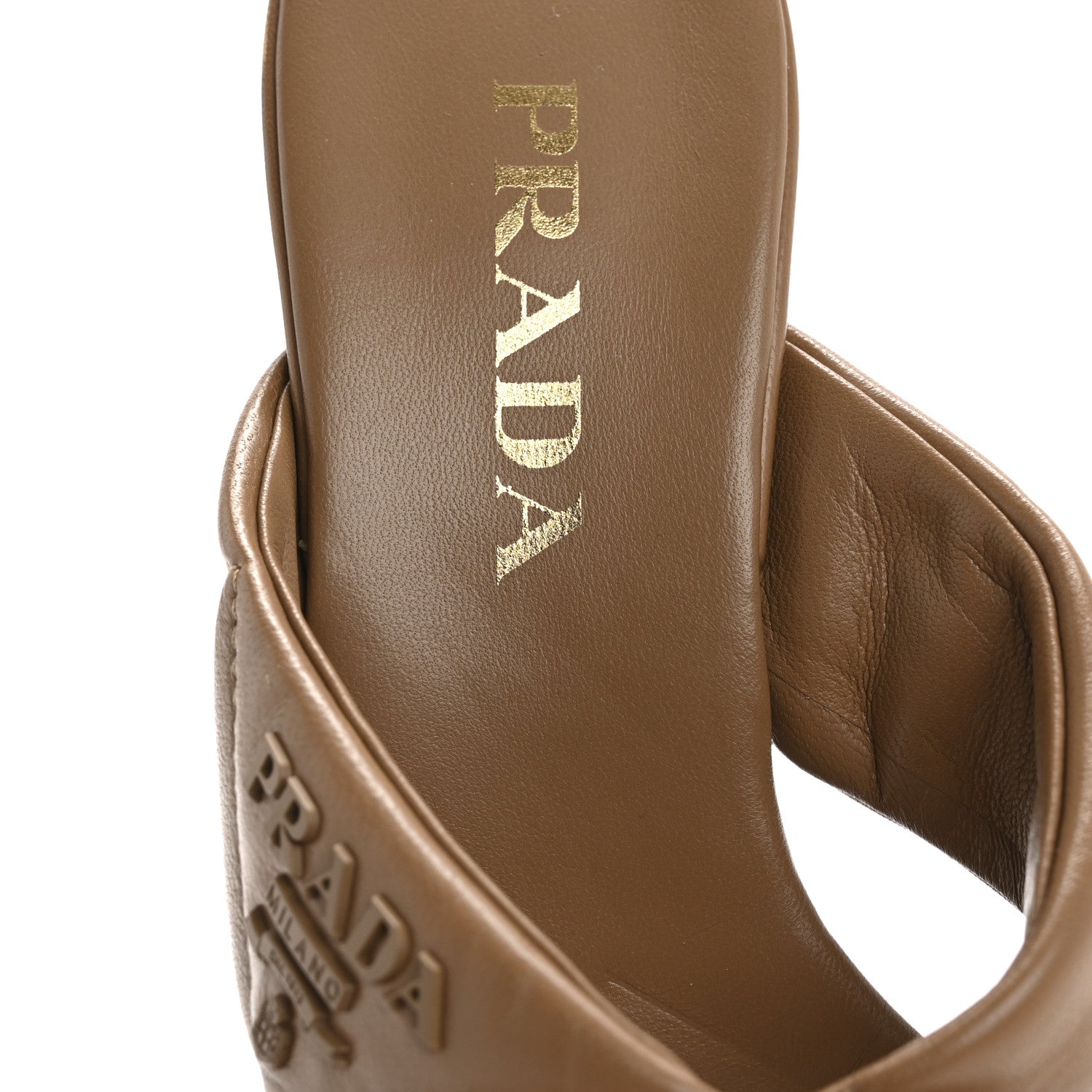 Prada Nappa Logo Quilted Crisscross 65mm Block Heel Slide Sandals 37 Brown 7 of 8