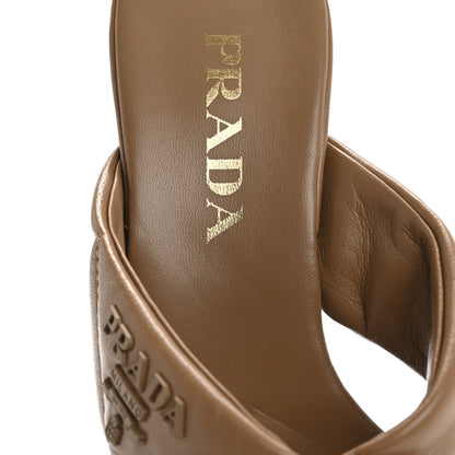 Prada Nappa Logo Quilted Crisscross 65mm Block Heel Slide Sandals 37 Brown 7 of 8