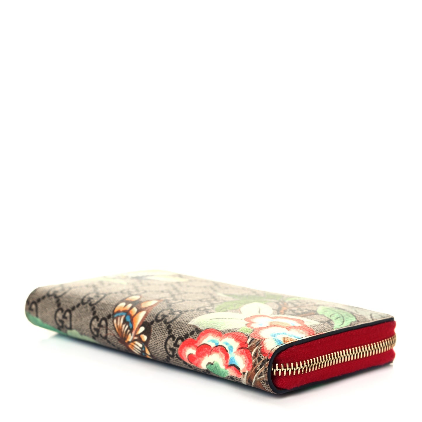 GG Supreme Monogram Tian Zip Around Wallet Beige Multicolor Red