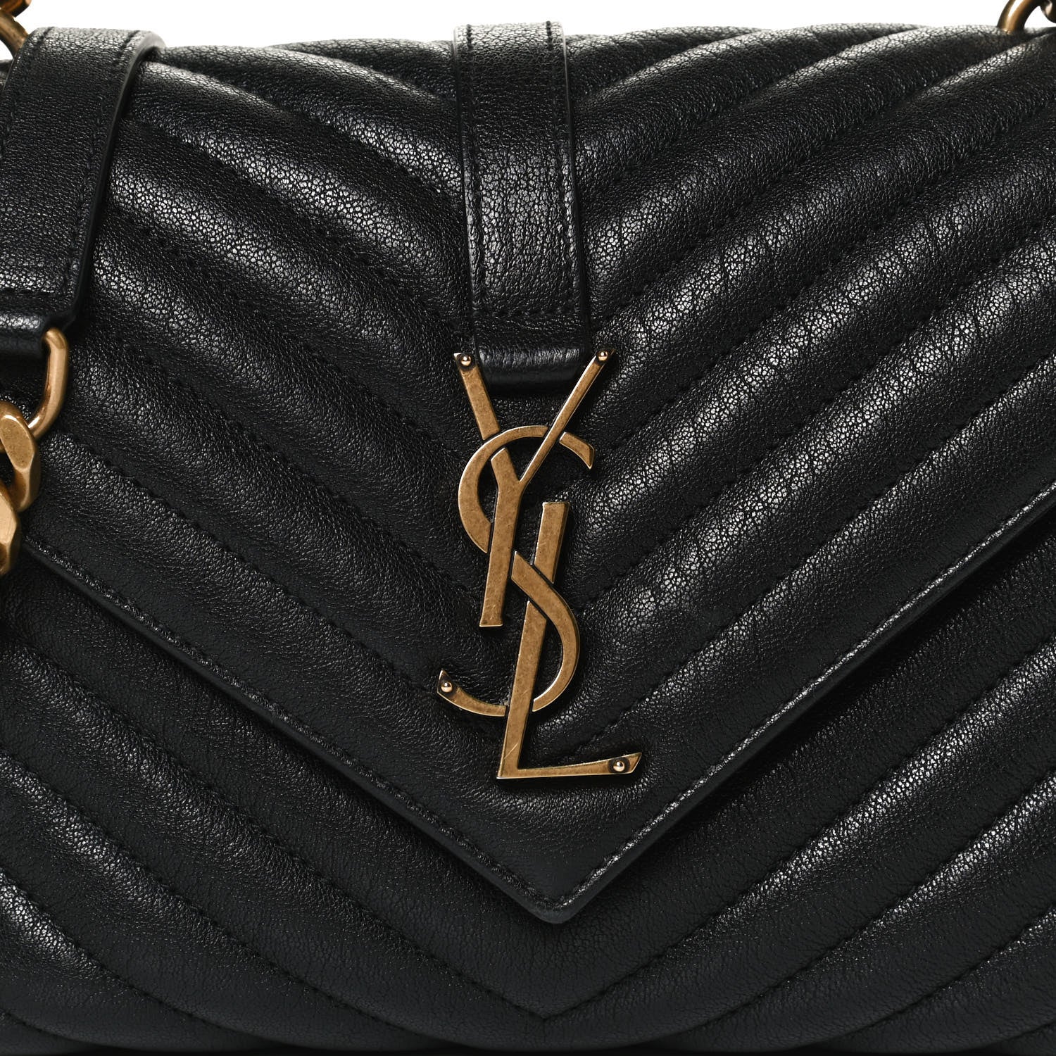 Saint Laurent Sheepskin Matelasse Chevron Monogram Medium College Bag Black 8 of 12