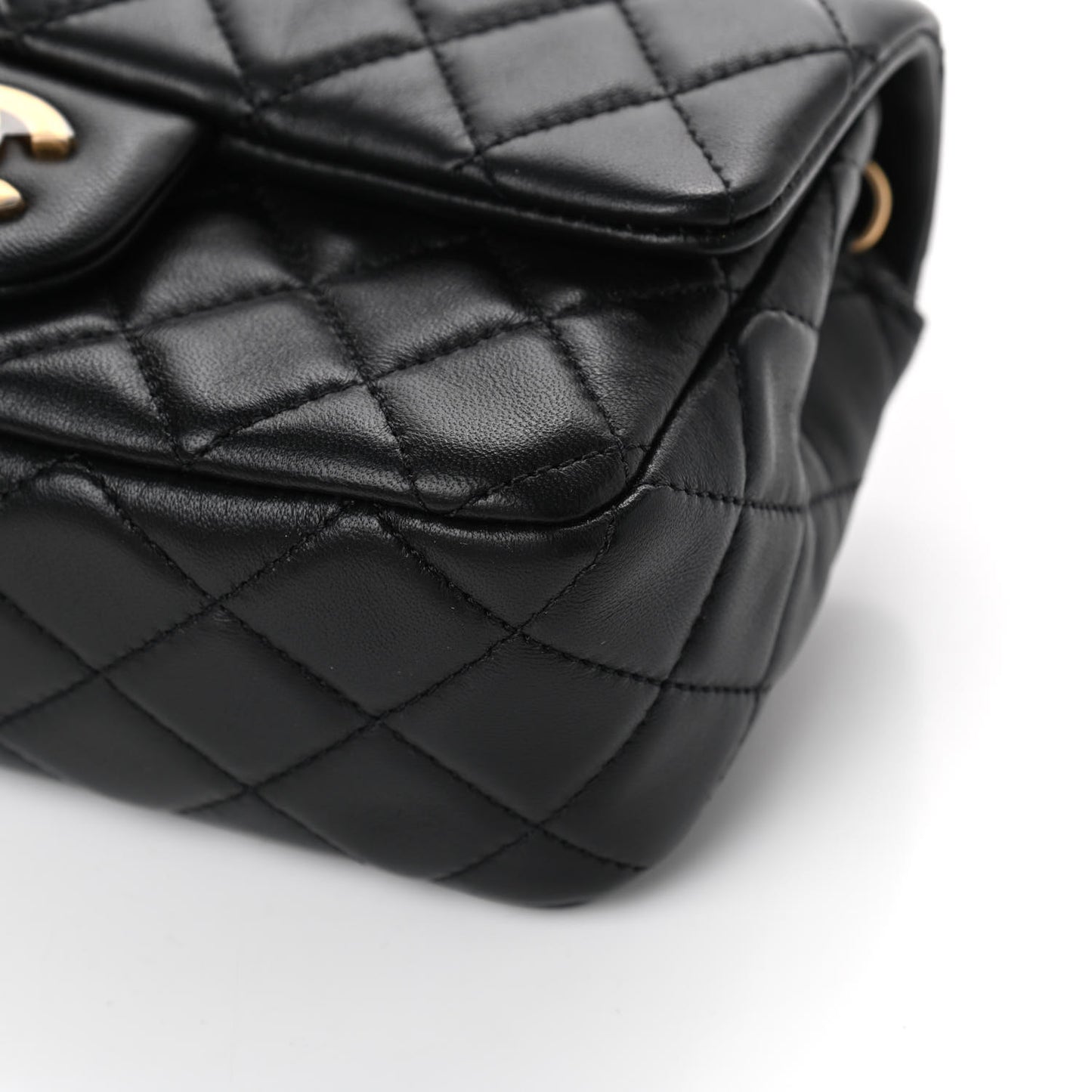 Lambskin Quilted Mini Rectangular Pearl Crush Flap Black