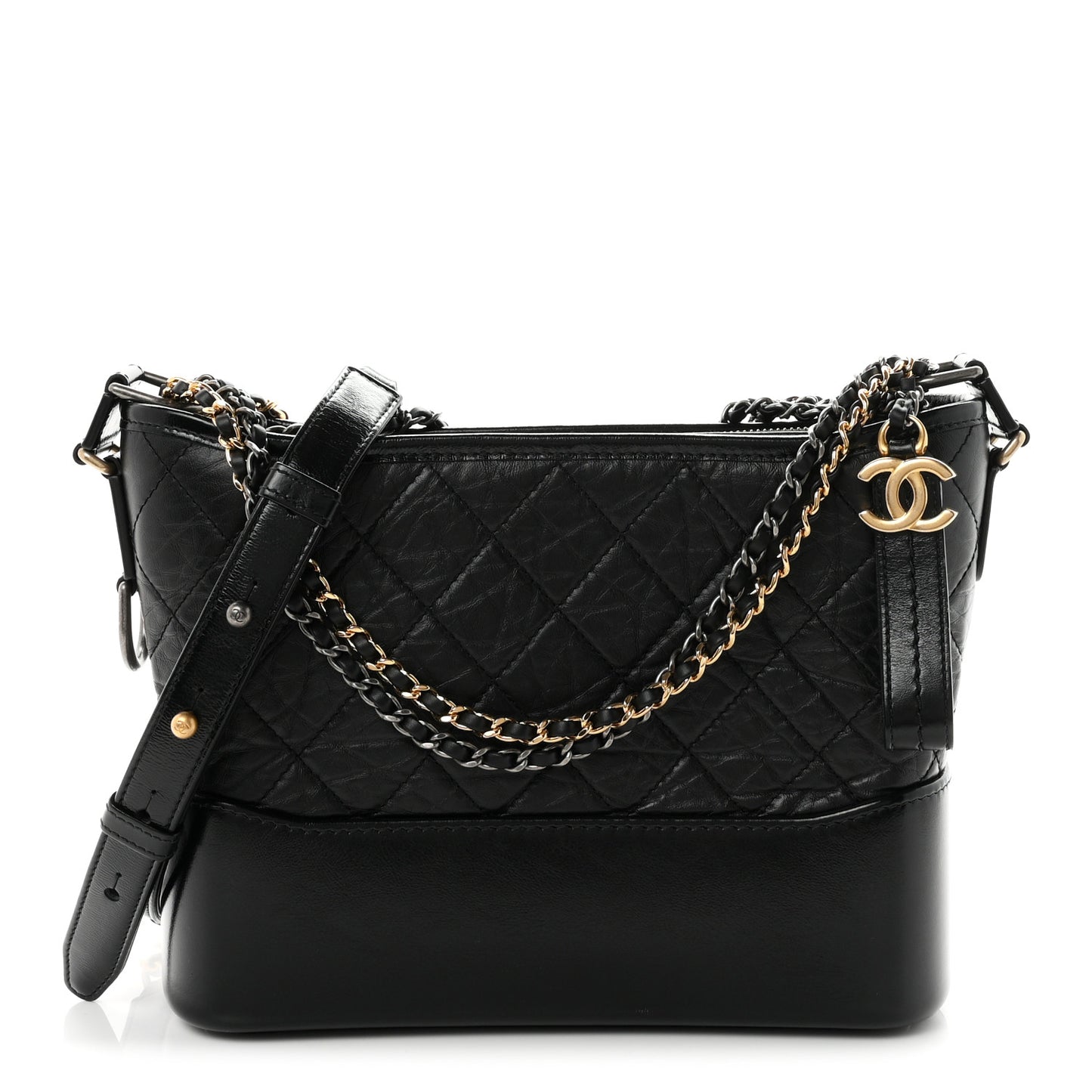 Aged Calfskin Quilted New Medium Gabrielle Hobo Black