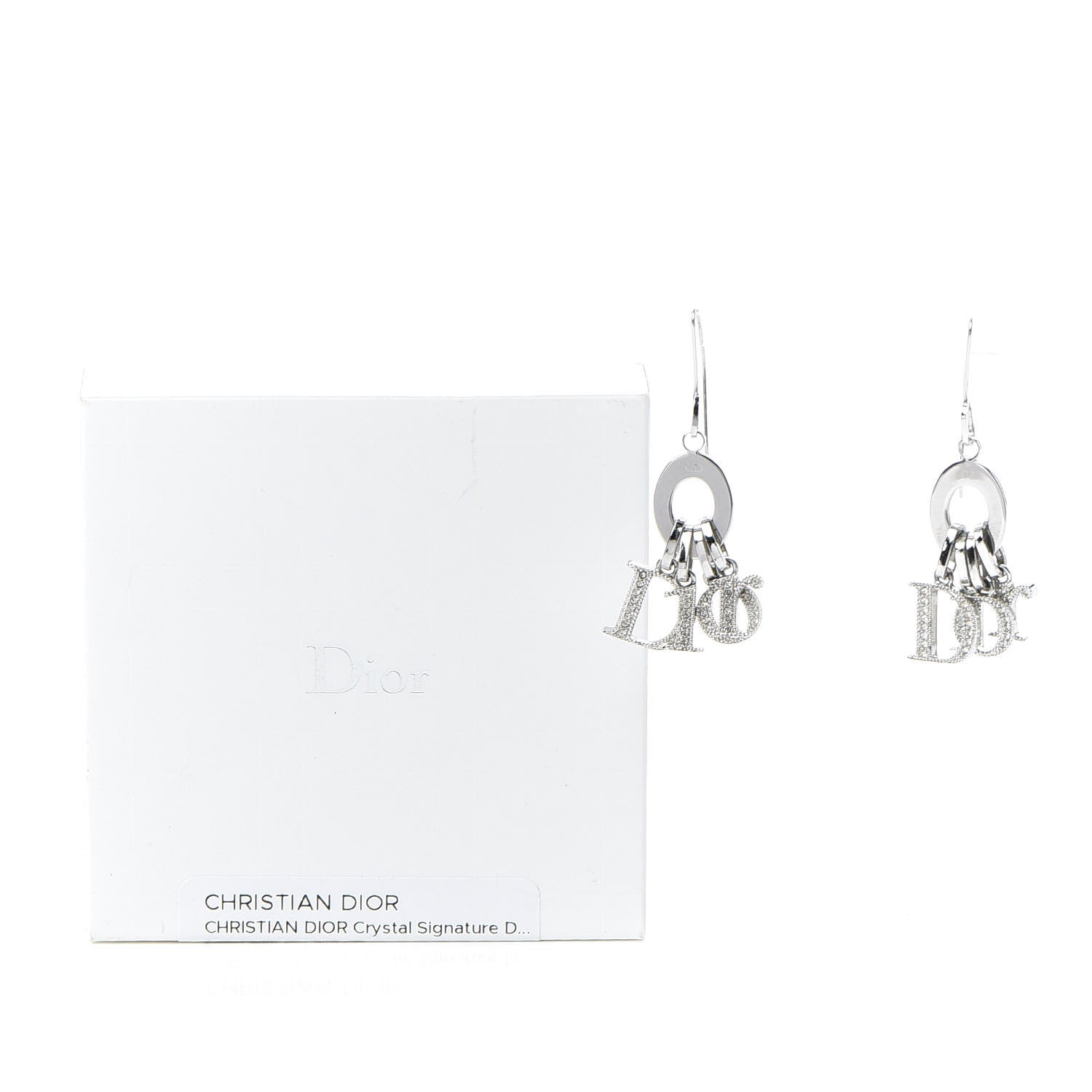 Christian Dior Crystal Logo Dangle Earrings Silver 4 of 4