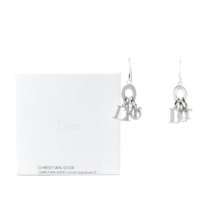 Christian Dior Crystal Logo Dangle Earrings Silver 4 of 4