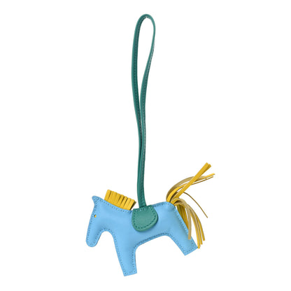 Hermes Milo Lambskin Grigri Rodeo Horse Bag Charm PM Bleu Celeste Lime Malachite 1 of 4