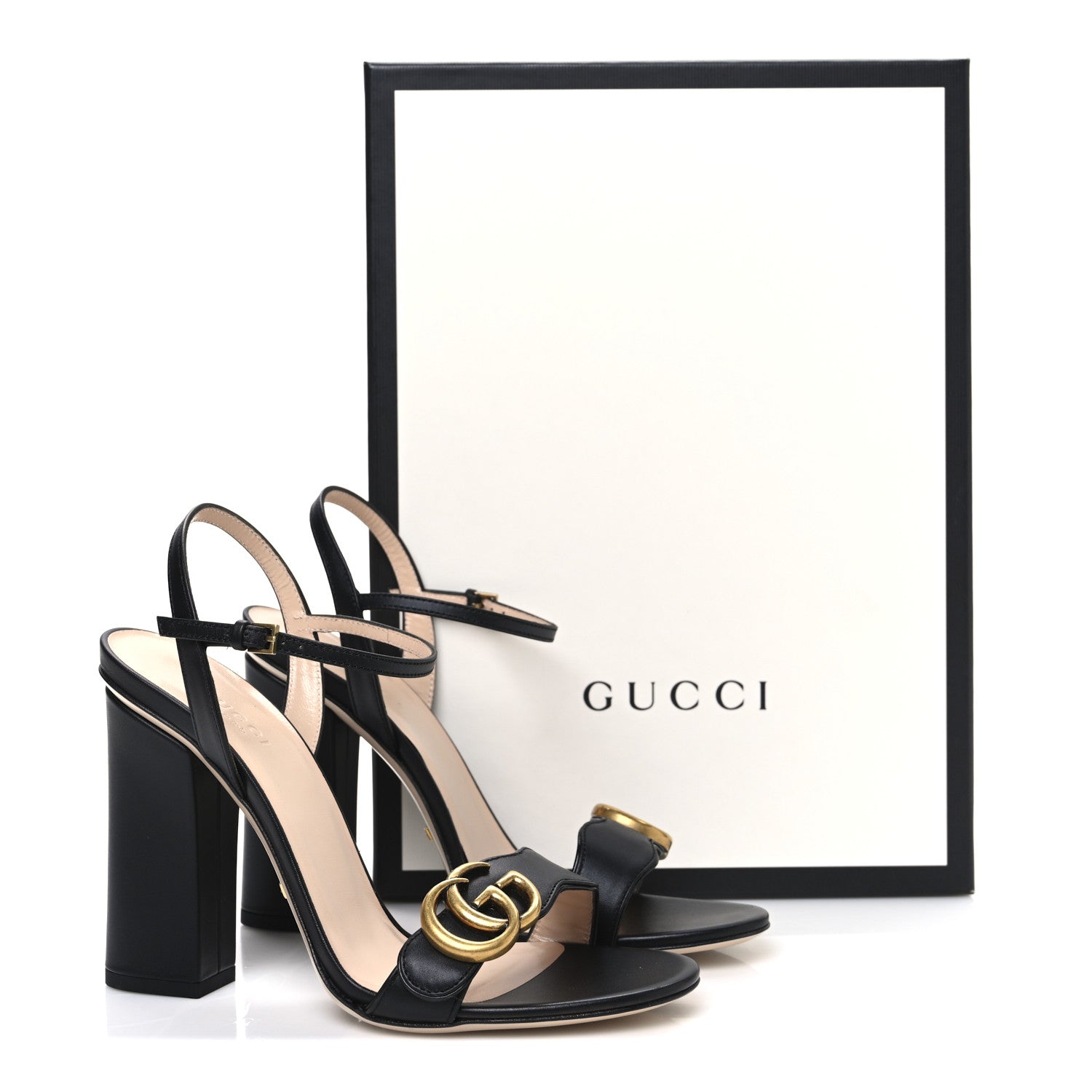 Gucci Lifford Calfskin GG Marmont Ankle Wrap 105mm Sandals 37