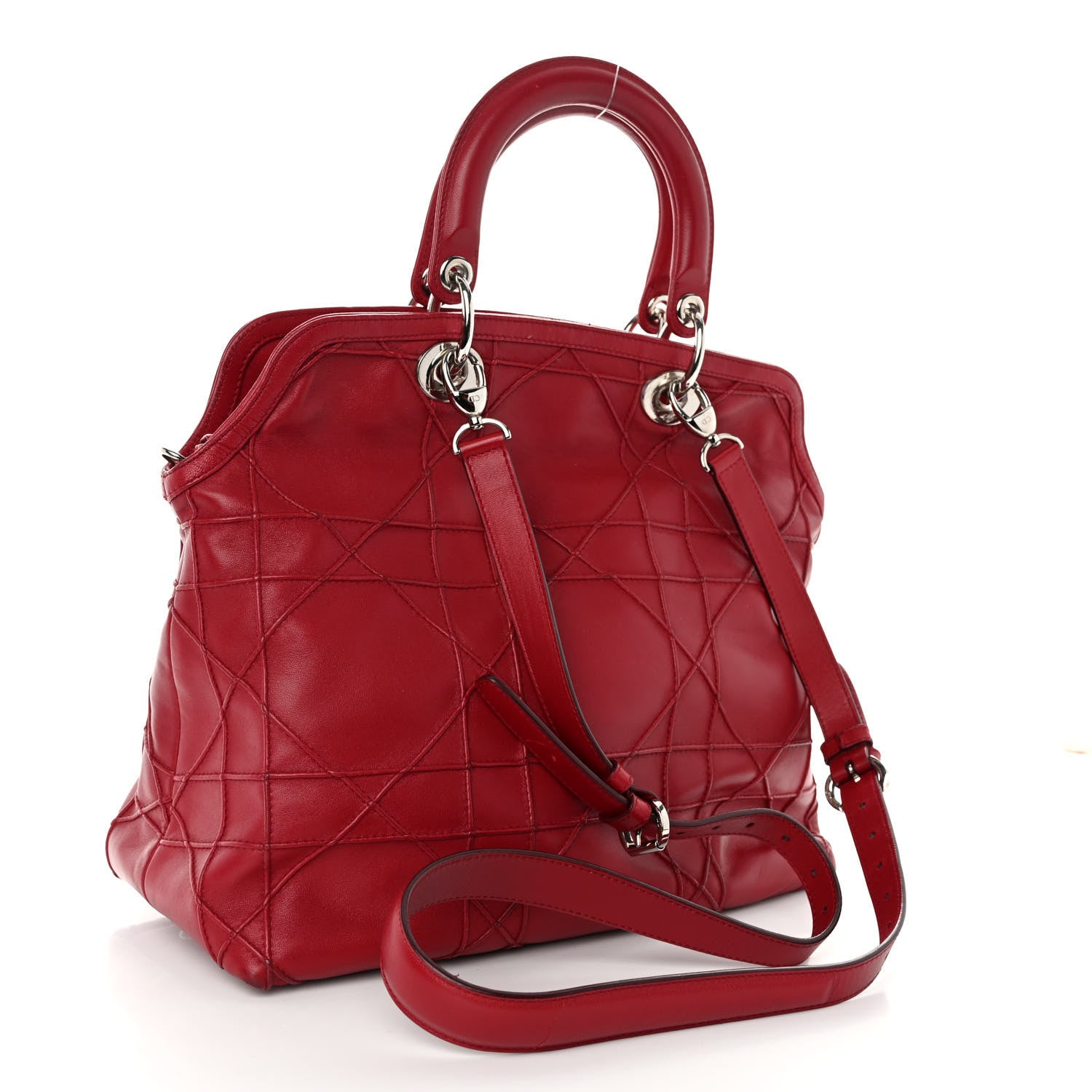 Christian Dior Lambskin Cannage Medium Granville Tote Red 3 of 10