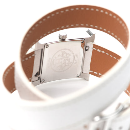 Hermes Stainless Steel Epsom 21mm Heure H Hour Double Tour Quartz Watch Blanc 4 of 5
