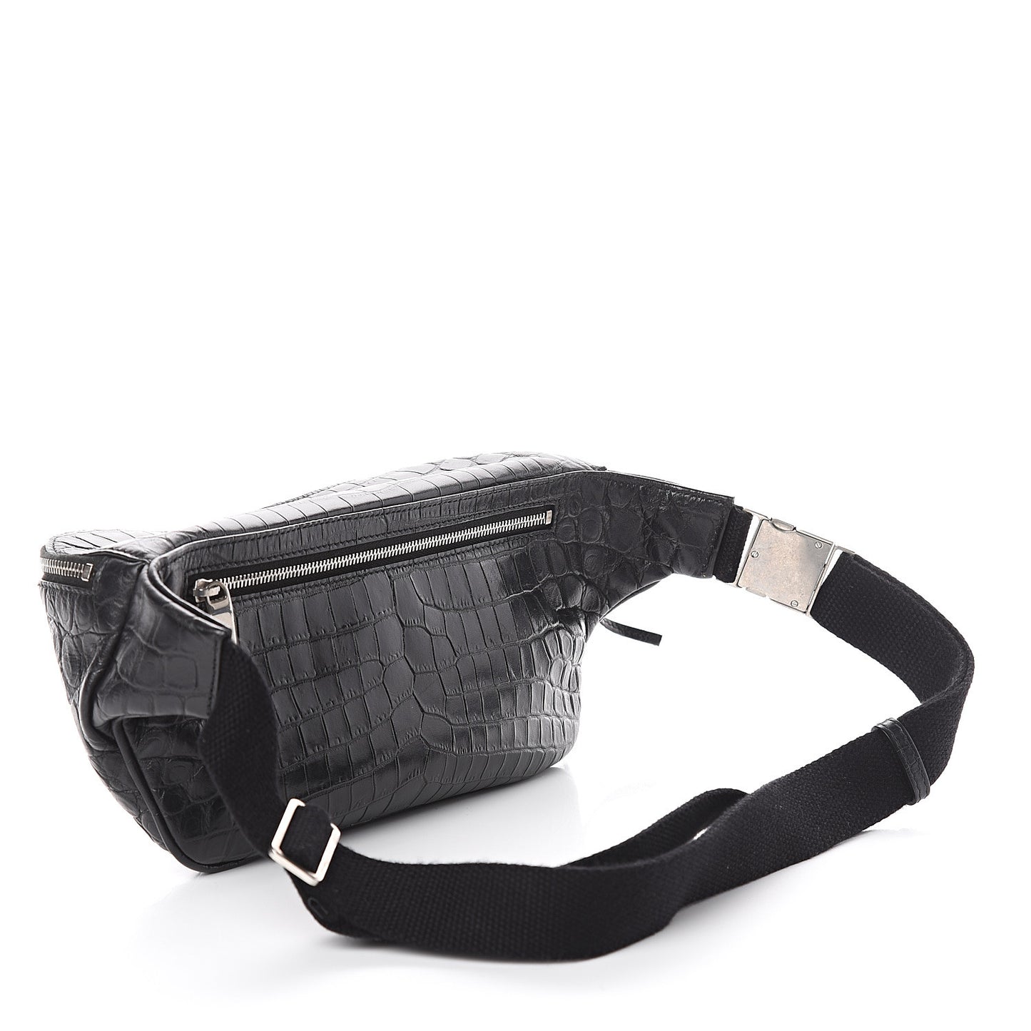 Calfskin Crocodile Embossed Monogram Belt Bag Black