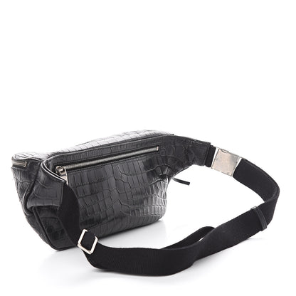 Saint Laurent Calfskin Crocodile Embossed Monogram Belt Bag Black 2 of 8