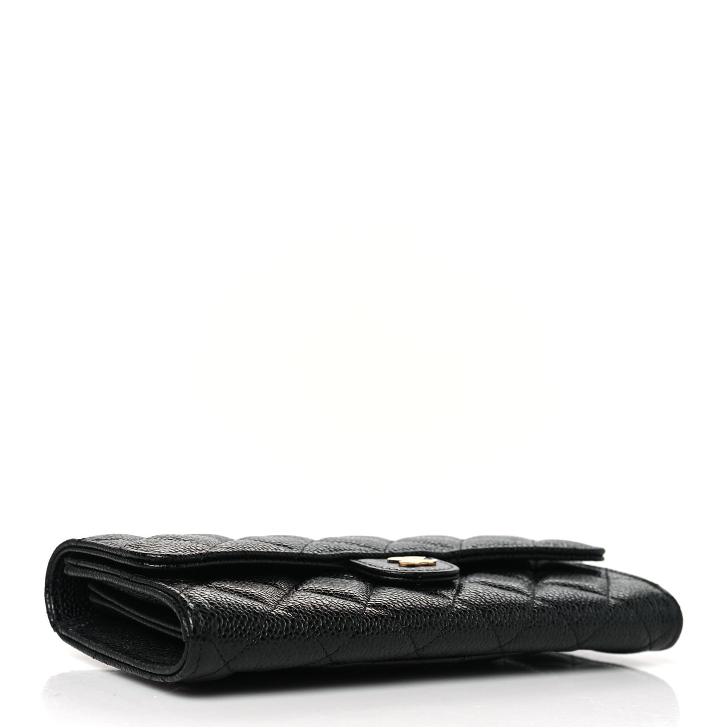 Caviar Quilted Large Gusset Flap Wallet Black