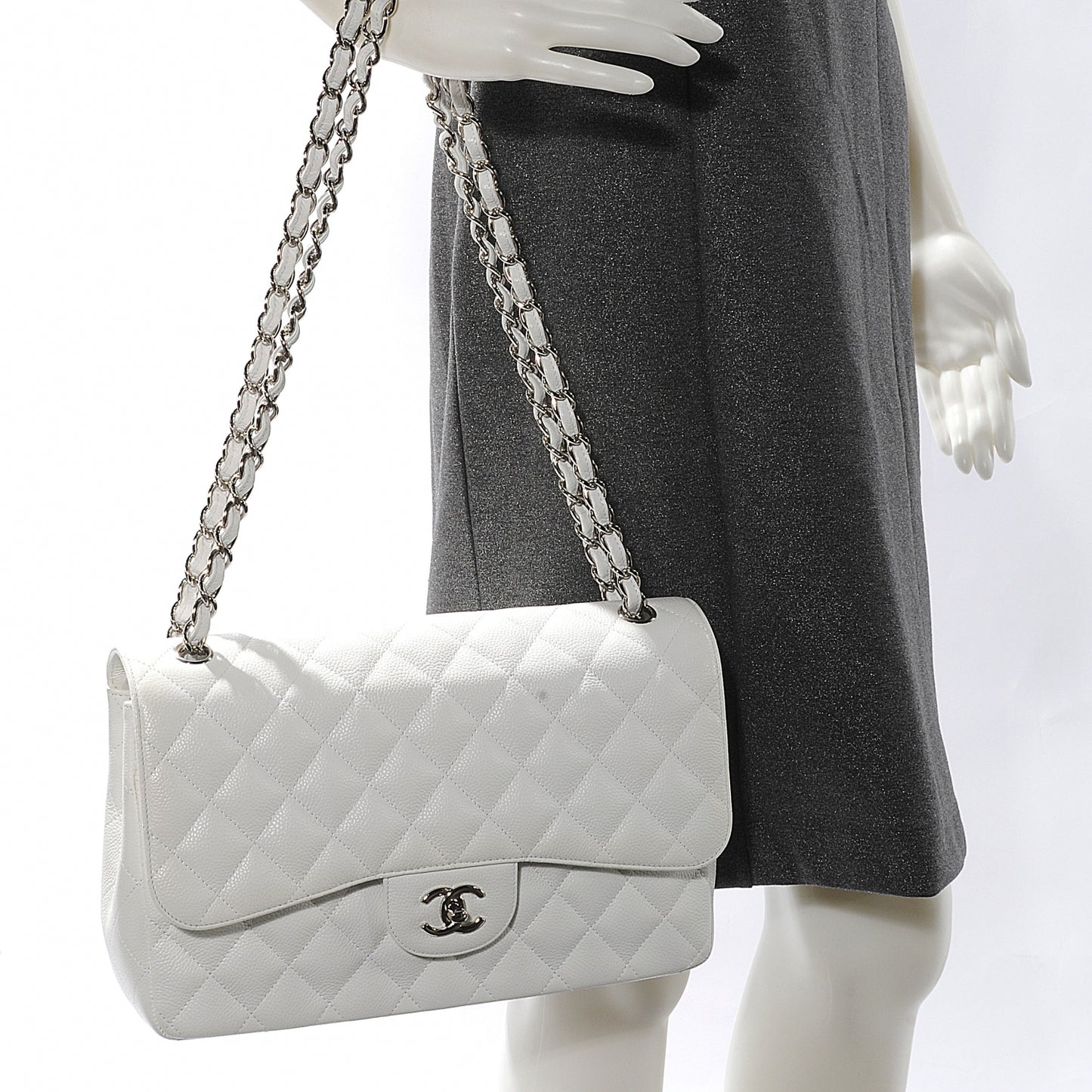 Caviar Jumbo Double Flap White