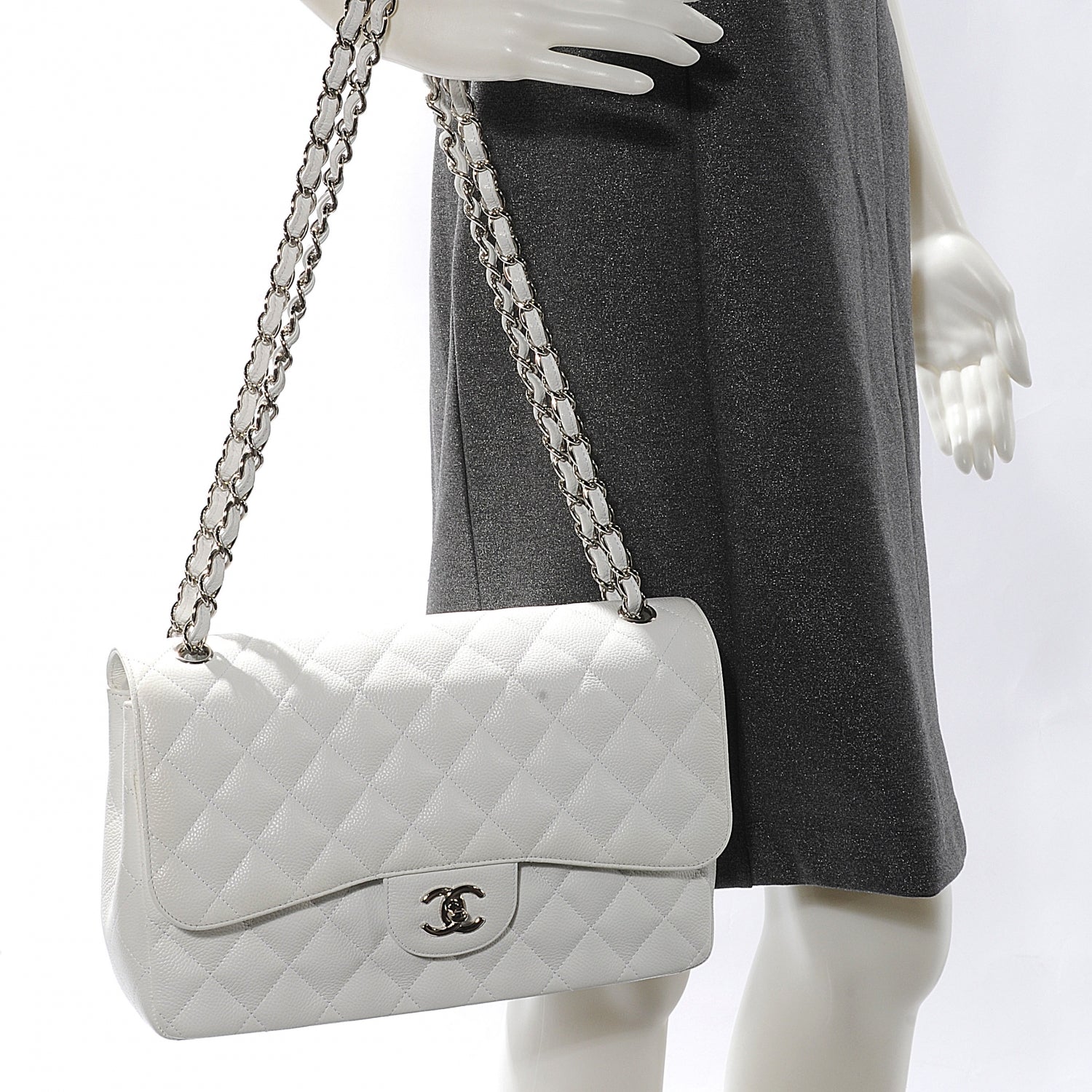Chanel Caviar Jumbo Double Flap White 2 of 12