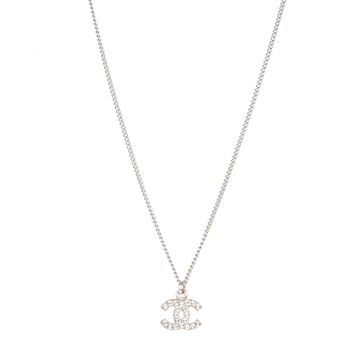 Chanel Crystal Timeless CC Necklace Silver 1 of 5