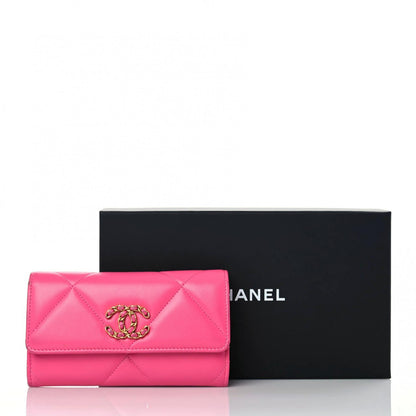 Chanel Shiny Goatskin Quilted Chanel 19 Flap Wallet Dark Pink 9 of 9