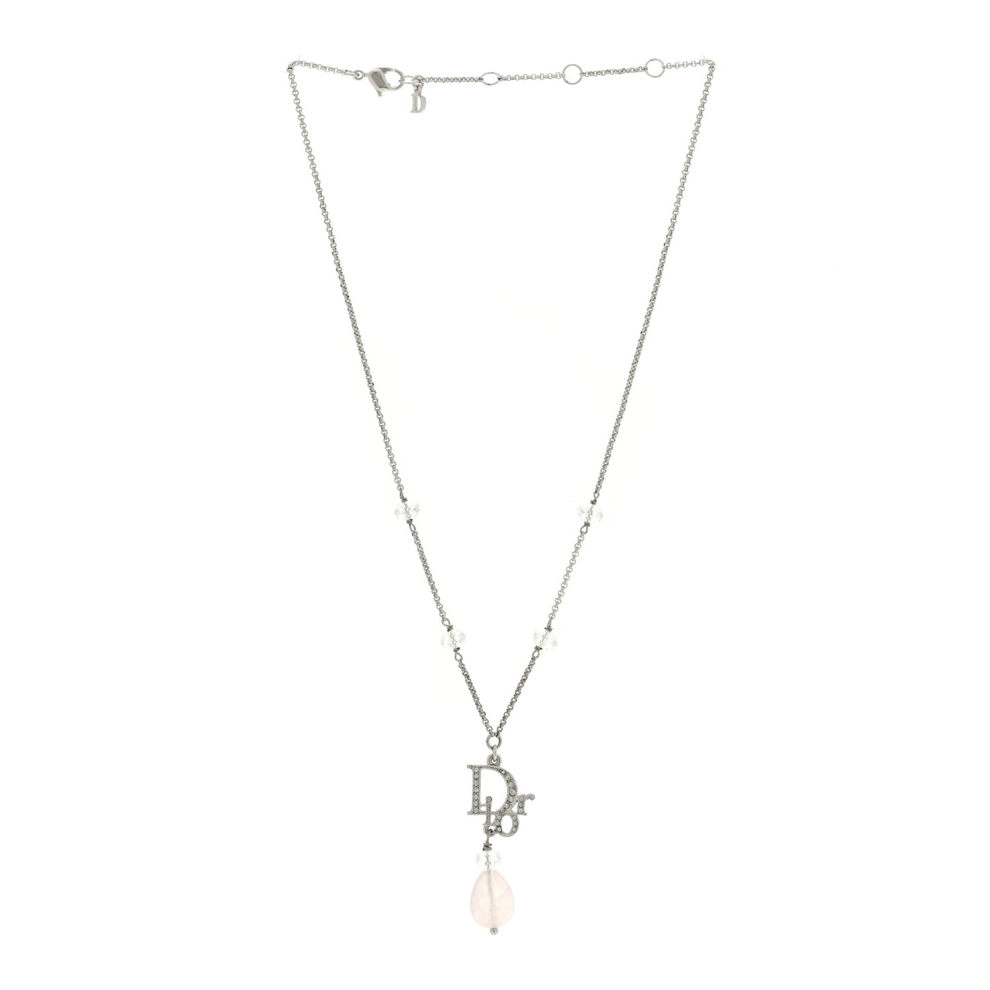 Crystal Bead Logo Necklace Silver