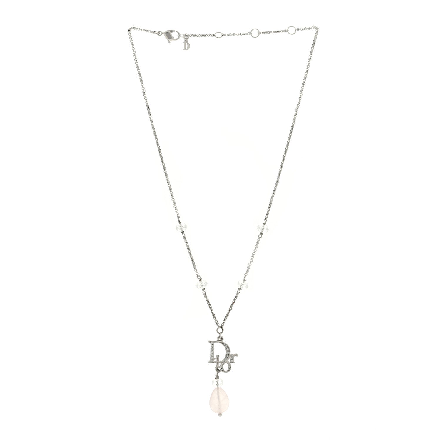 Christian Dior Crystal Bead Logo Necklace Silver 2 of 4
