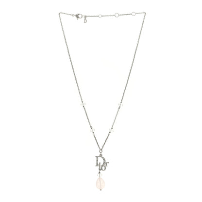 Christian Dior Crystal Bead Logo Necklace Silver 2 of 4
