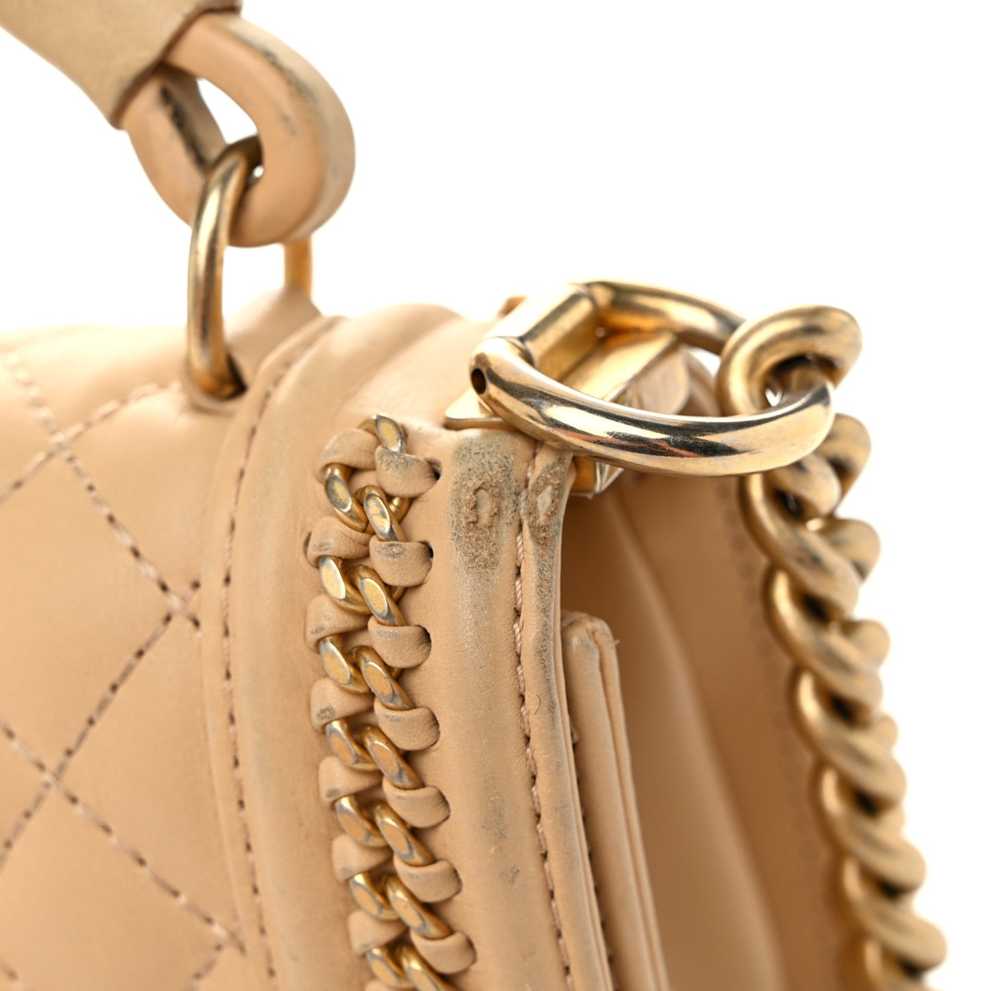 Calfskin Quilted Small Boy Handle Flap Beige