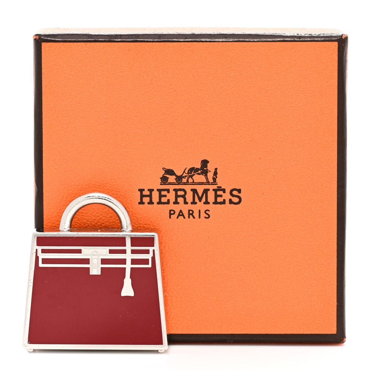 Hermes Lacquered Palladium Kelly Curiosite Charm Red 6 of 6