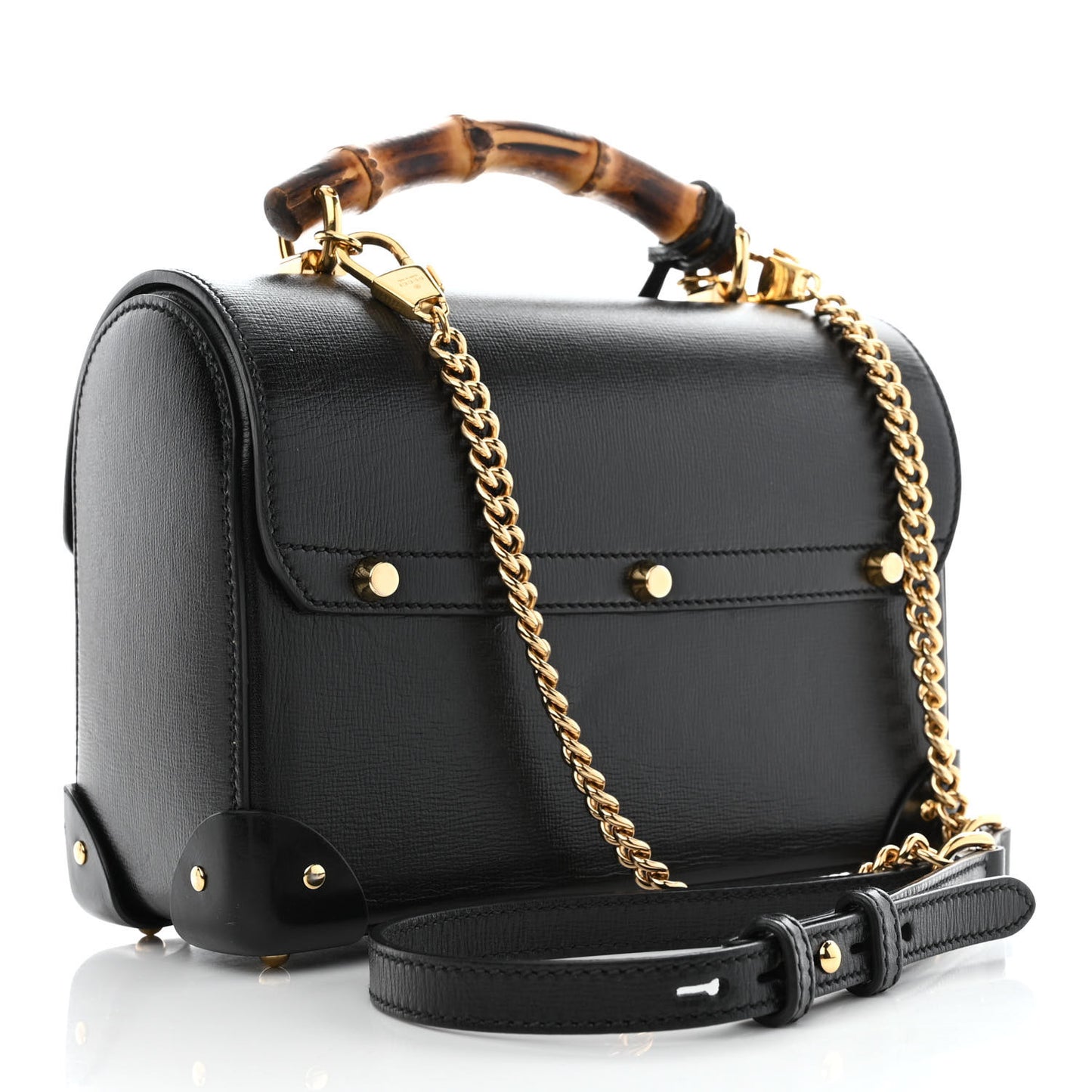 Calfskin Small Padlock Bamboo Shoulder Bag Black