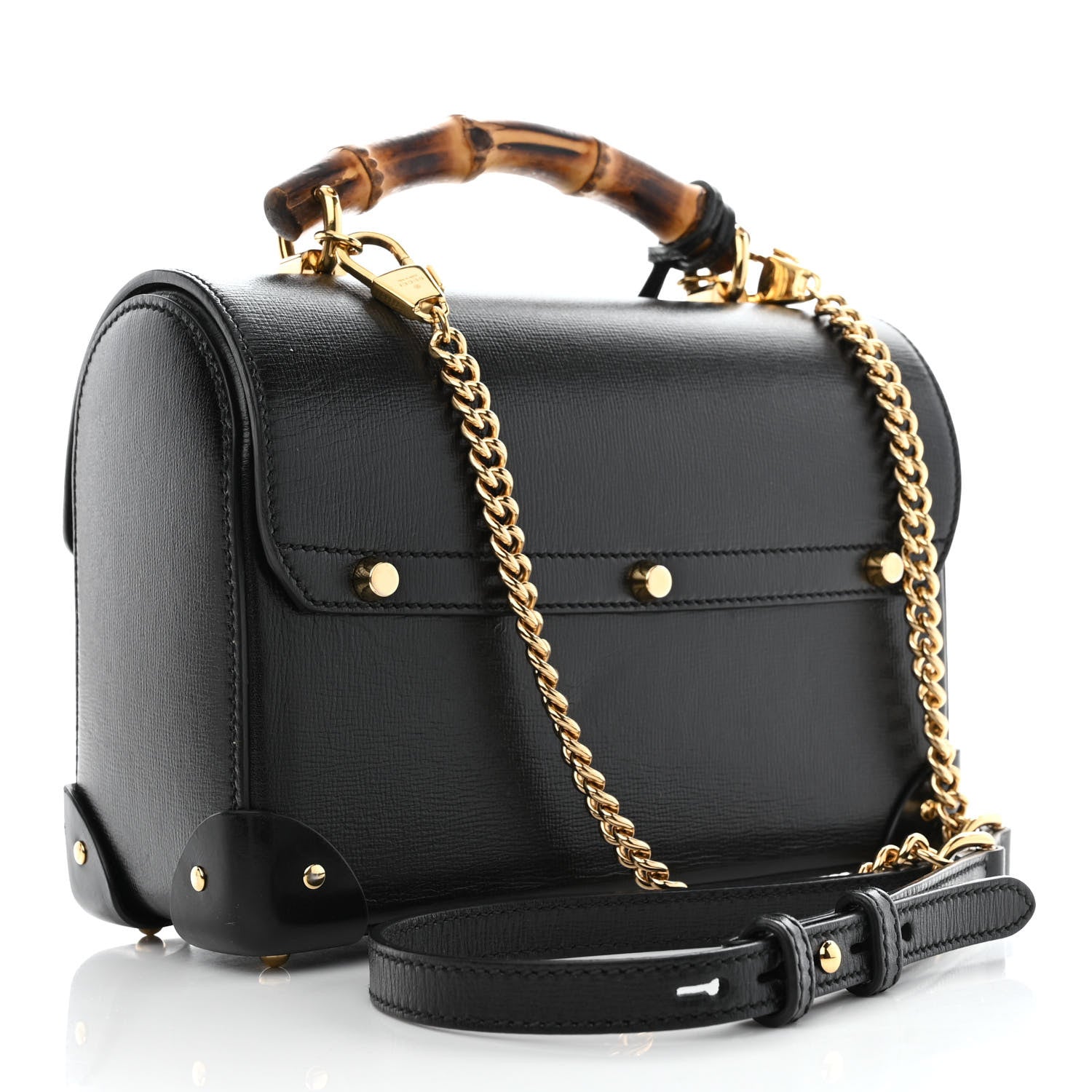 Gucci Calfskin Small Padlock Bamboo Shoulder Bag Black 3 of 10