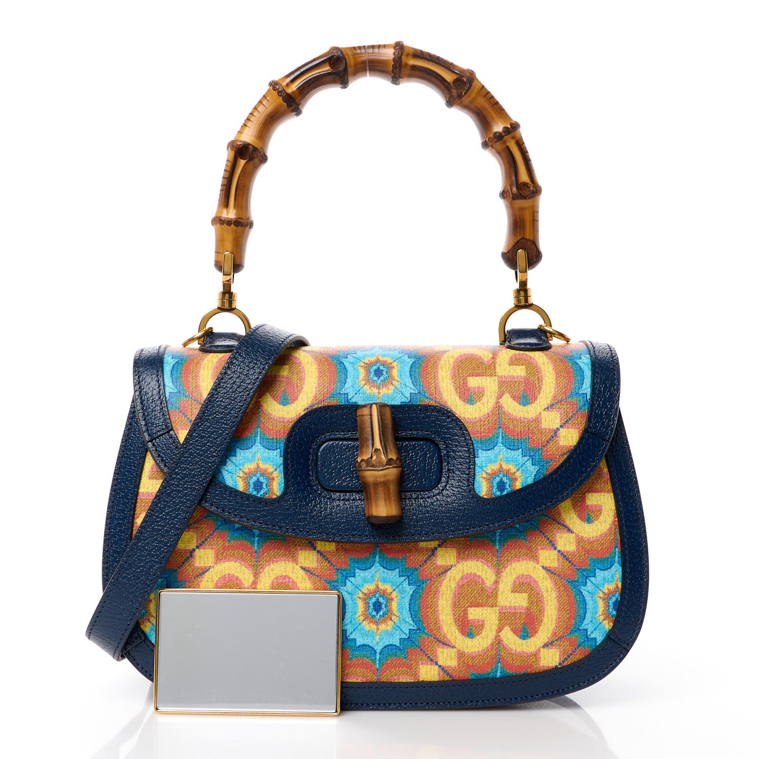 Gucci Calfskin Kaleidoscope Medium Bamboo 1947 Top Handle Bag Blue Orange Multicolor Blue Agata 3 of 13