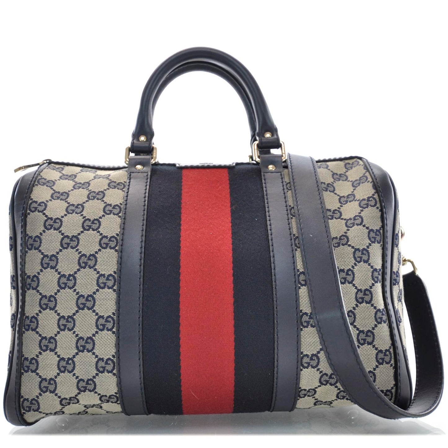 Monogram Selleria Calfskin Vintage Web Medium Boston Beige Blue