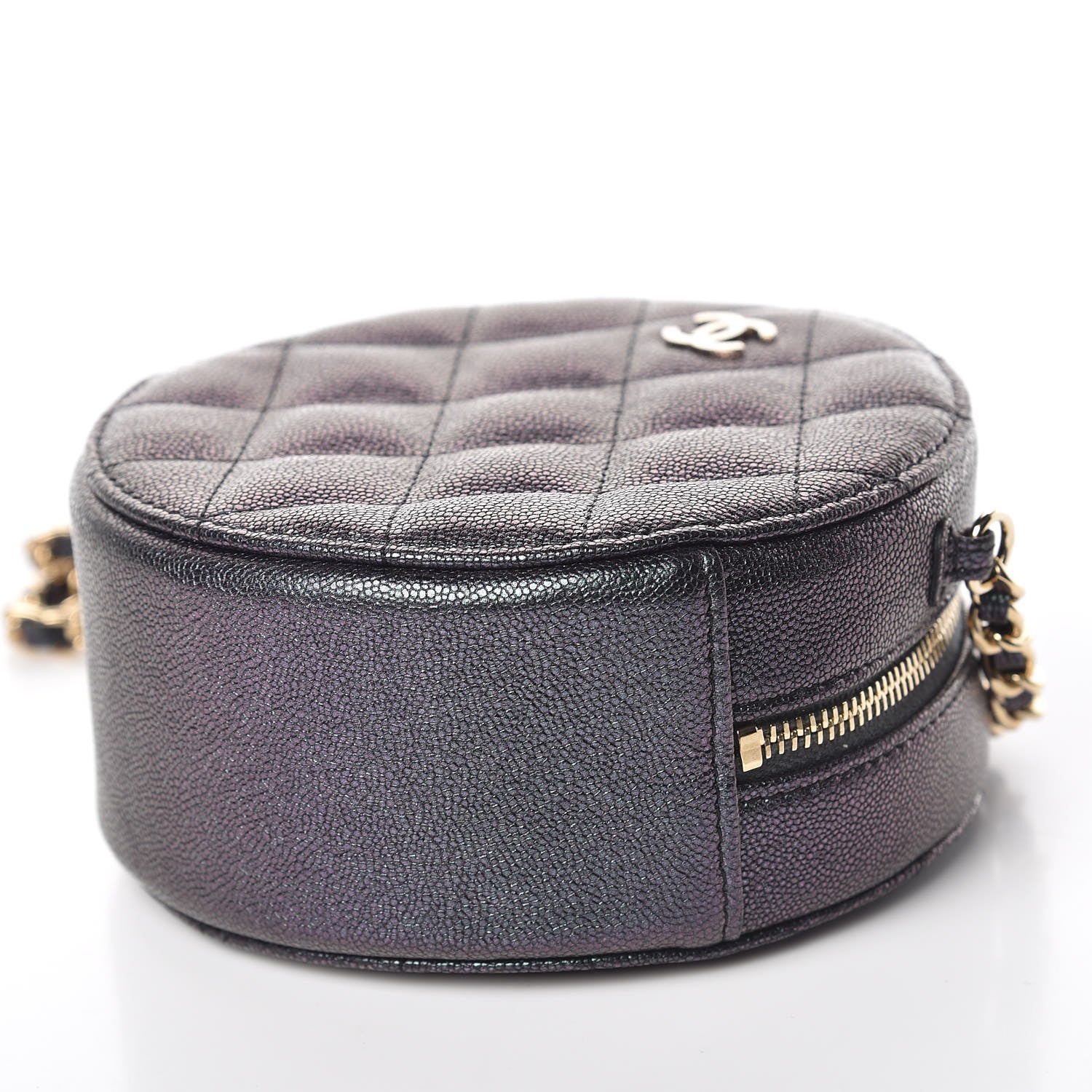 Chanel Iridescent Caviar Quilted Round Clutch With Chain Black 9 of 10