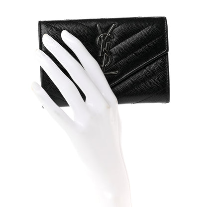 Saint Laurent Grain De Poudre Matelasse Chevron Small Monogram Envelope Wallet Black 2 of 6