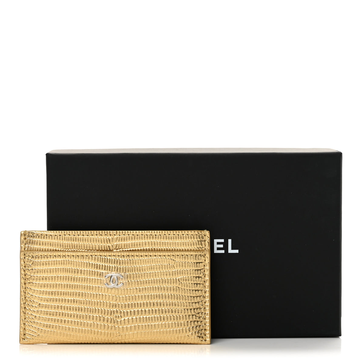 Chanel Metallic Calfskin Lizard Embossed Card Holder Gold 8 of 8