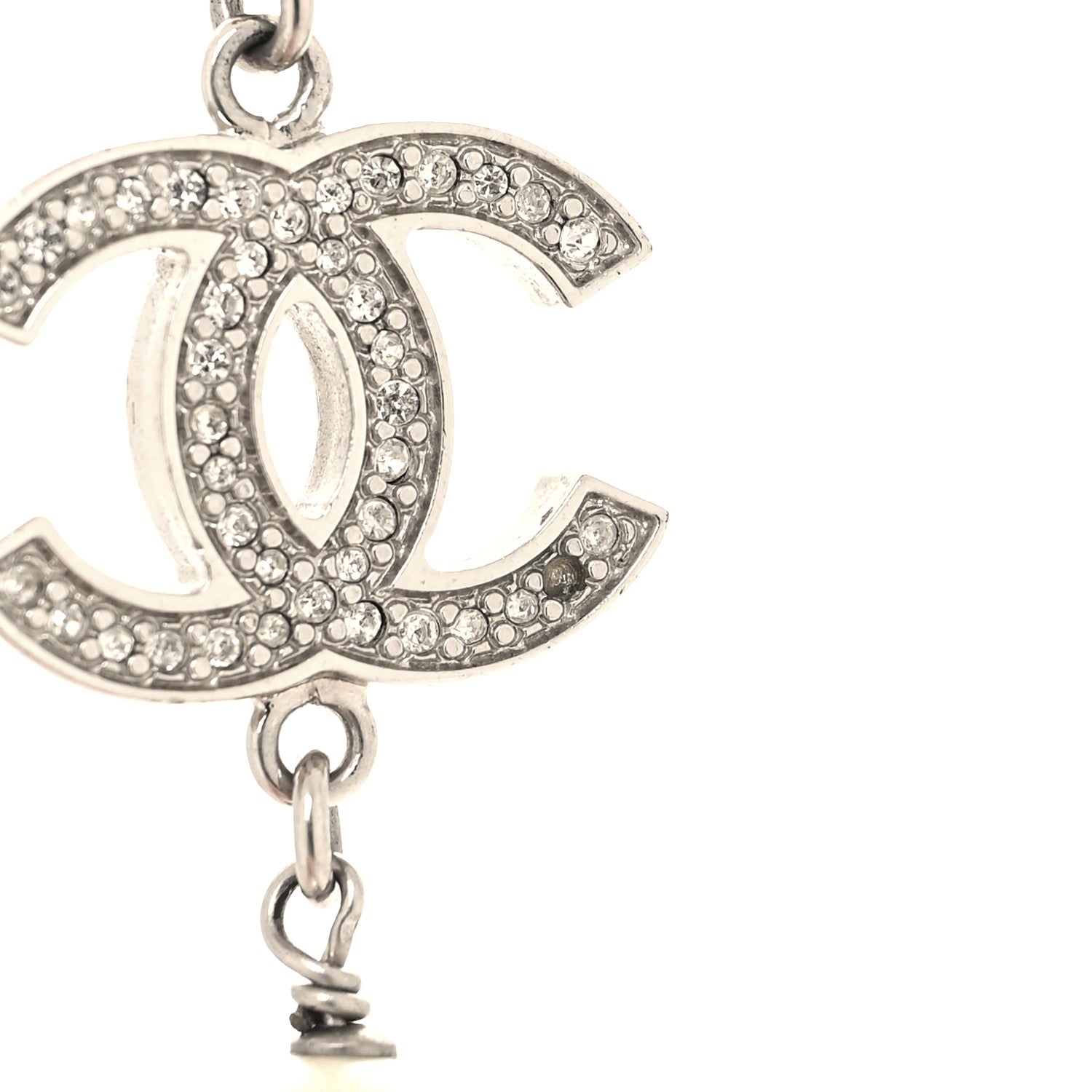 Chanel Graduated Pearl Crystal CC Long Necklace Silver 5 of 5