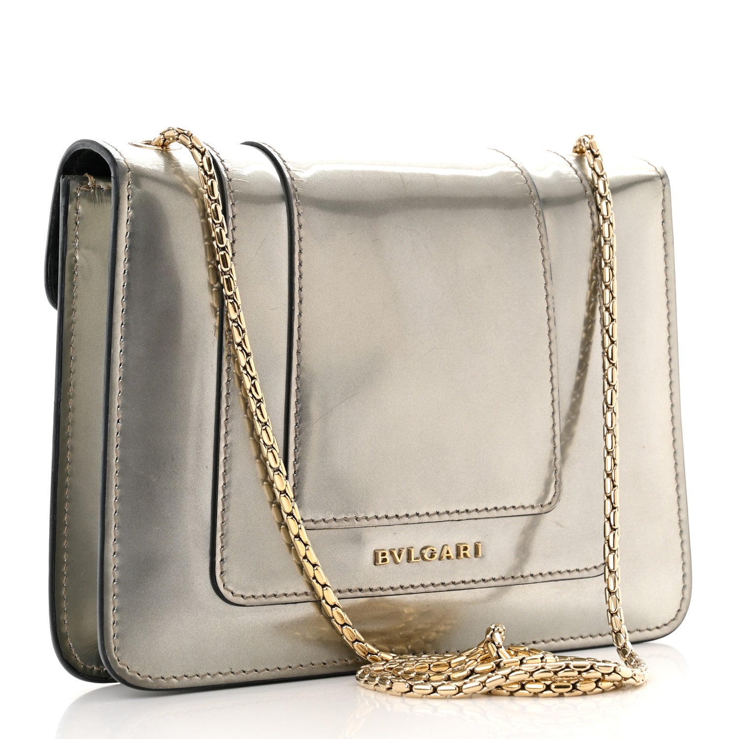 Bulgari Metallic Calfskin Small Serpenti Forever Snake Strap Crossbody Bag Silver 4 of 15
